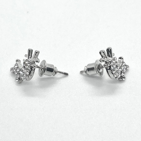 Silver Plated Rhinestone Reindeer Earring Pair - Picture 4 of 9